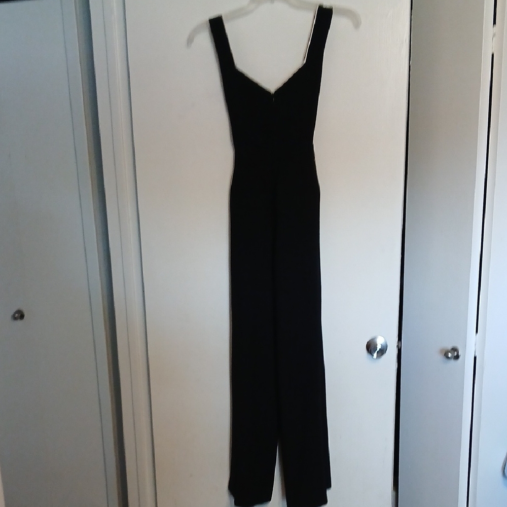 Anthropologie Black Jumpsuit with White Piping and Waist Tie - Picture 4 of 7